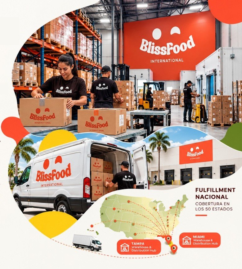 Bodega, furgoneta de reparto y centro de distribución de Bliss Food