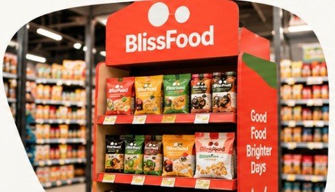 Exhibidor promocional en un pasillo de supermercado